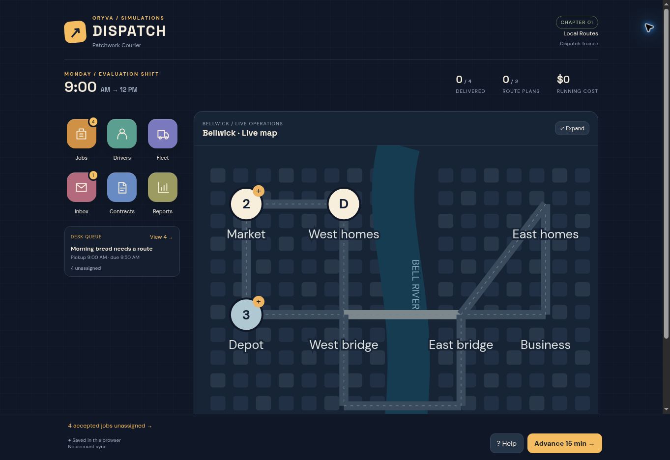 Dispatch live delivery map with the Jobs, Drivers, Fleet and Inbox controls.